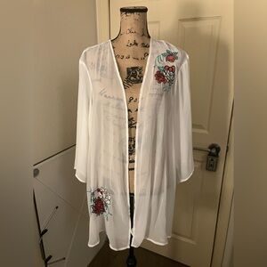 Rare Torrid Hello Kitty Sheer Kimono with phoenix bird Embroidery 00 XL 10 12
